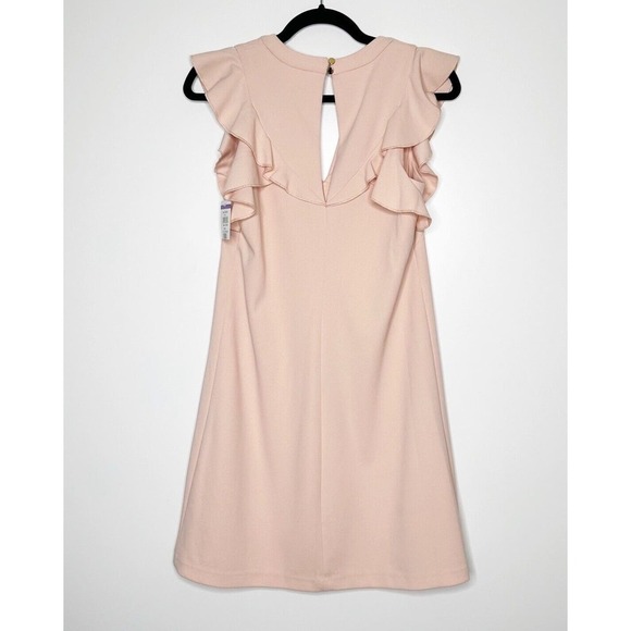 NWT Vince Camuto Pink Ruffle Trim Mini Dress V-Neck Sleeveless Women's Size 4 - Picture 4 of 6